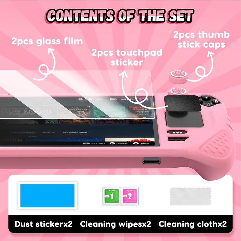 IINE Protective Case for Steam Desk OLED, Steamdesk OLED Silicone Cover Case, 9-in-1 Protective Silicone Shell with Anti-Scratch Cover Protector, Steam Deck OLED Accessories Set,Pink - Image 5